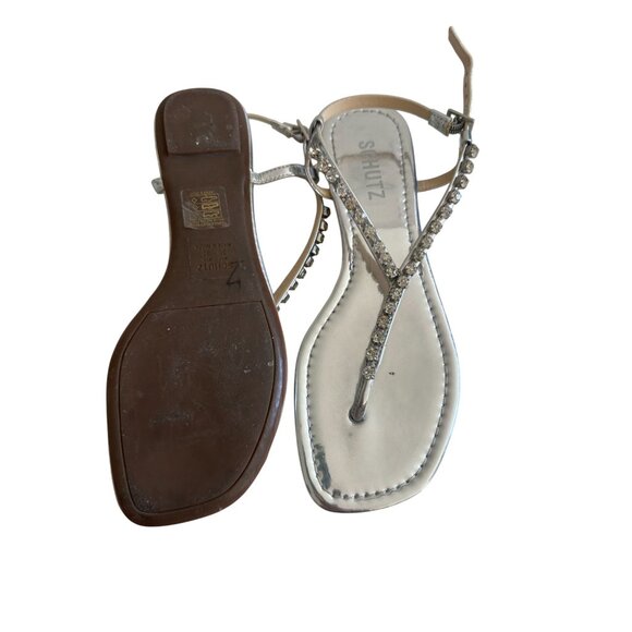 SCHUTZ Silver Rhinestone Thong Sandals Size 38 / US 8 - Picture 6 of 8